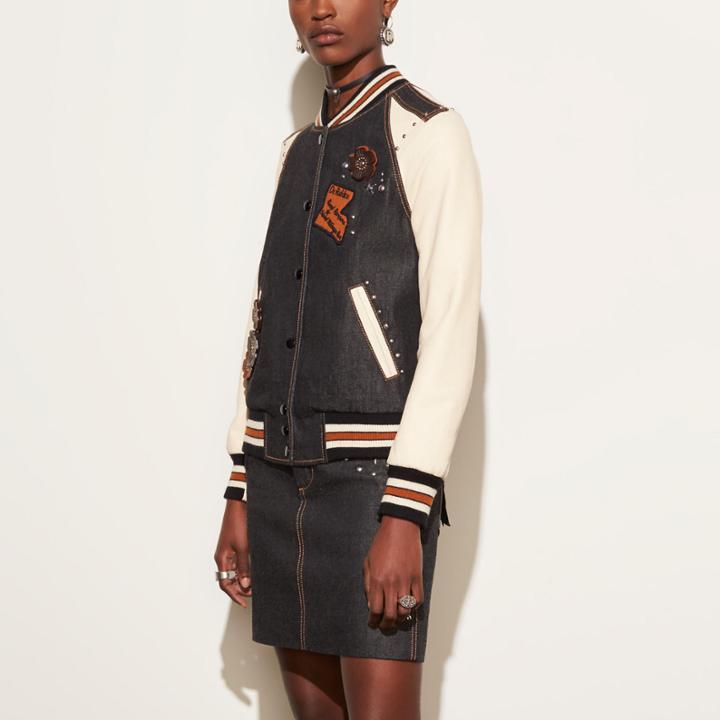 Coach Embellished Denim Varsity Jacket