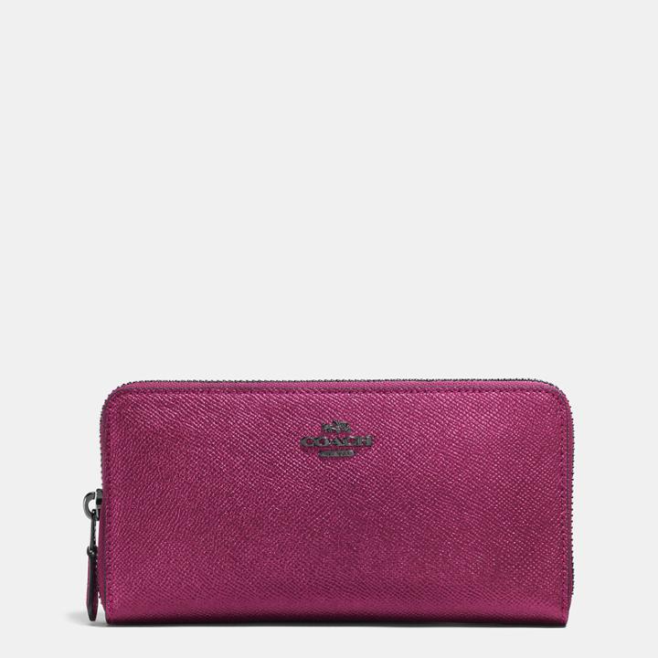 Coach Accordion Zip Wallet In Metallic Leather