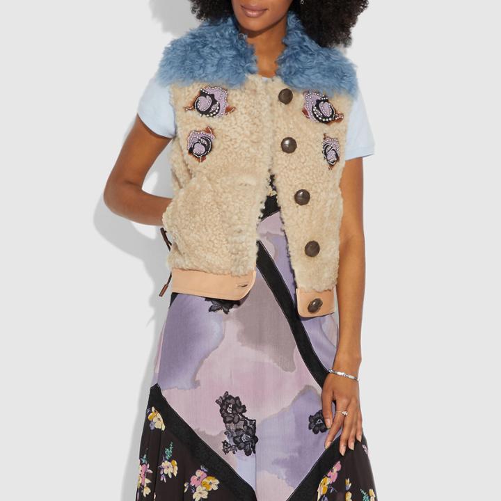 Coach Embellished Shearling Vest