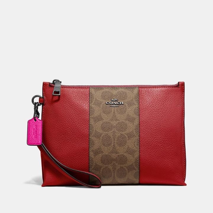 Coach Charlie Pouch With Signature Canvas Blocking