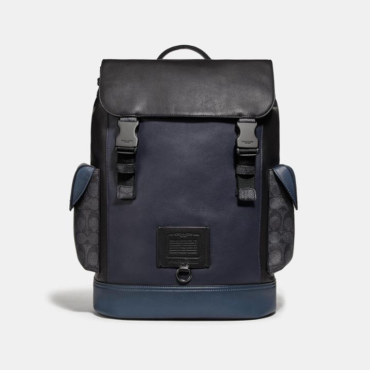 Coach Rivington Backpack With Signature Canvas Blocking