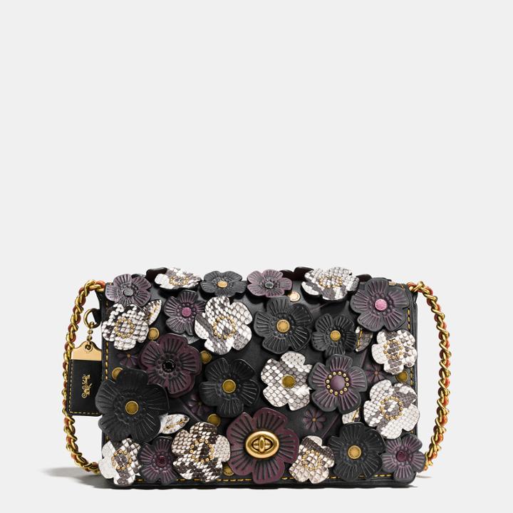 Coach Exotic Tea Rose Applique Dinky Crossbody 24 In Glovetanned Leather