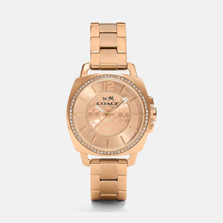 Coach Boyfriend Small Rose Gold Plated Crystal Bracelet Watch
