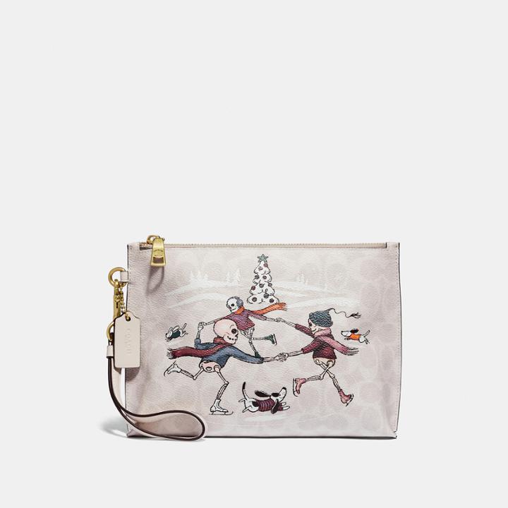 Coach Charlie Pouch In Signature Canvas With Bonesy