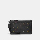 Coach Small Wristlet In Polished Pebble Leather With Rainbow Rivets
