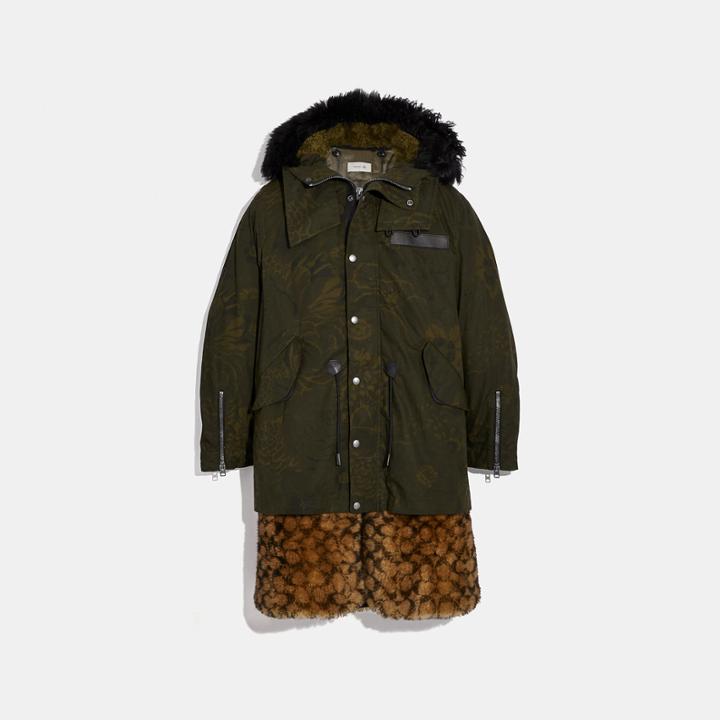 Coach Signature Shearling Parka With Kaffe Fassett Print