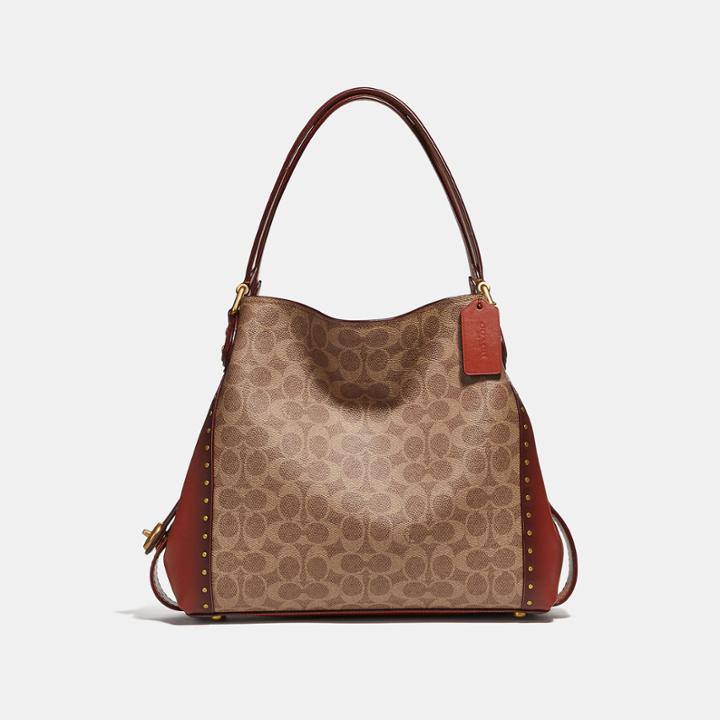 Coach Edie Shoulder Bag 31 In Signature Canvas With Rivets