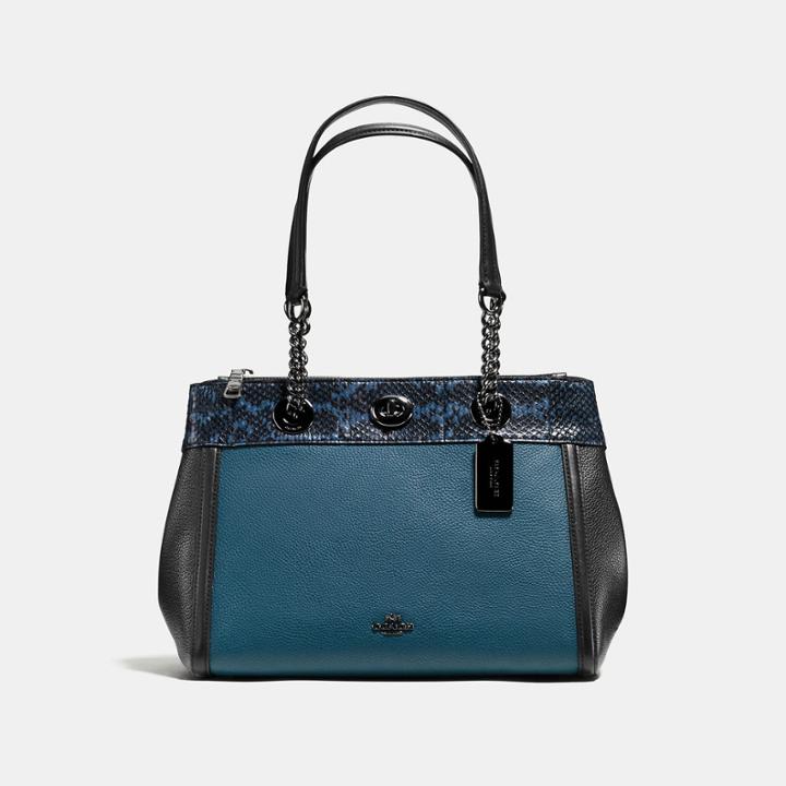 Coach Turnlock Edie Carryall In Colorblock With Snakeskin Detail