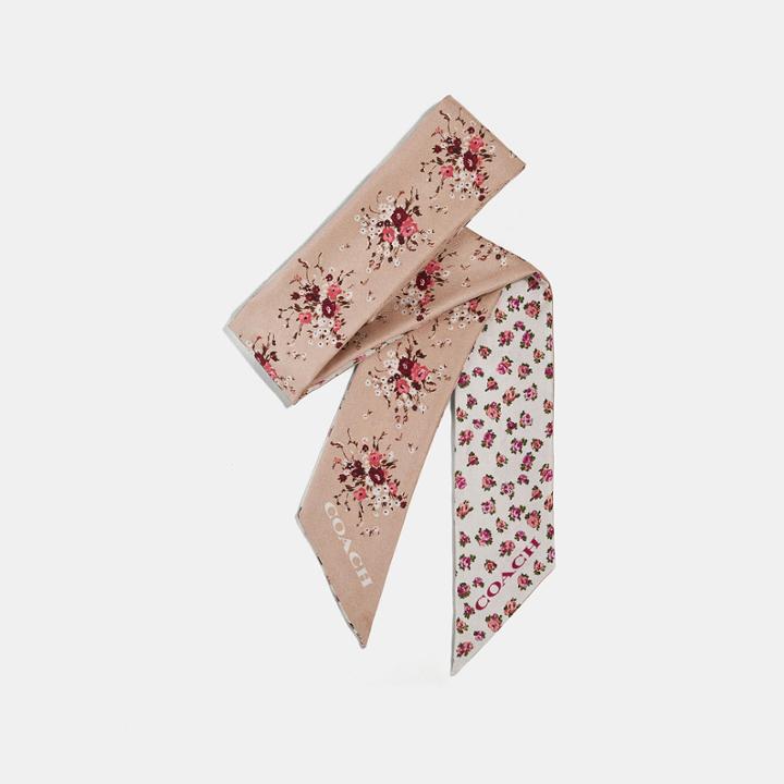 Coach Mini Vintage Rose Print Silk Skinny Scarf