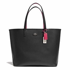 Coach - Leather Tote Sv/black/raspberry