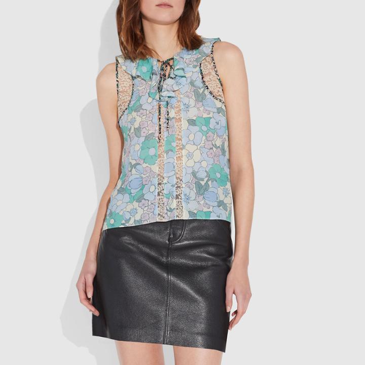 Coach Floral Button Print Frill Top