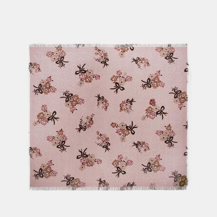 Coach Signature Painted Floral Bow Print Oversized Square Scarf