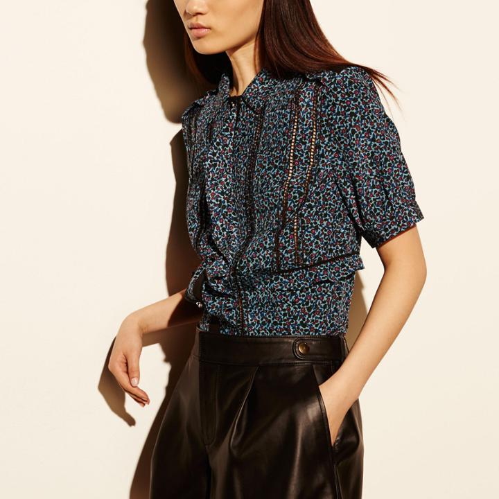Coach Floral Silk Ruffle Top