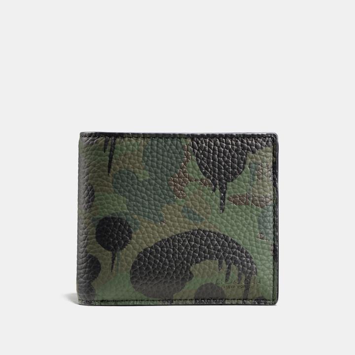 Coach Compact Id Wallet With Wild Beast Camo Print