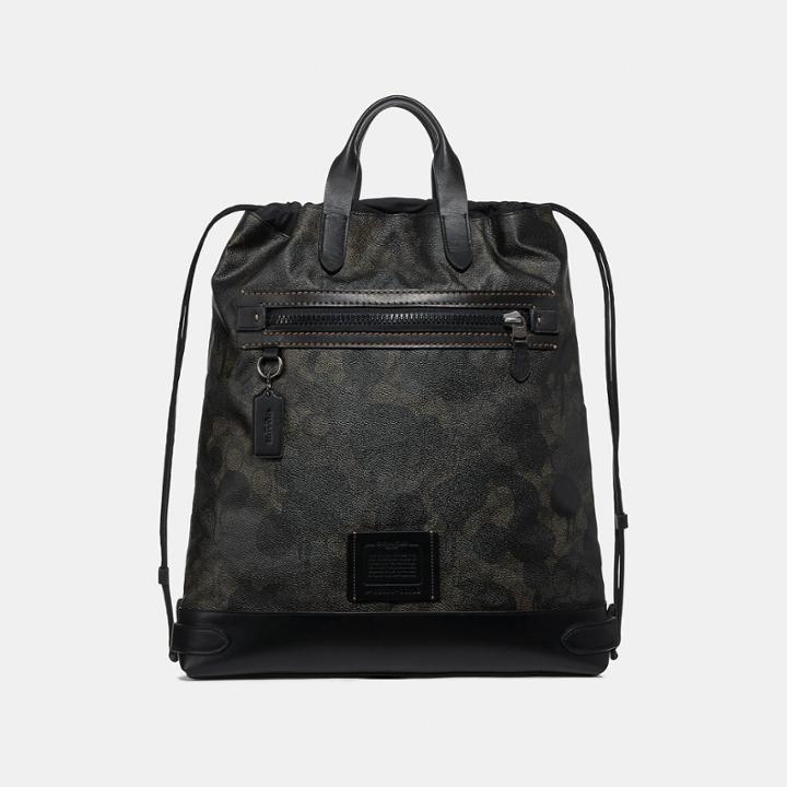 Coach Academy Drawstring Backpack In Signature Canvas With Wild Beast Print