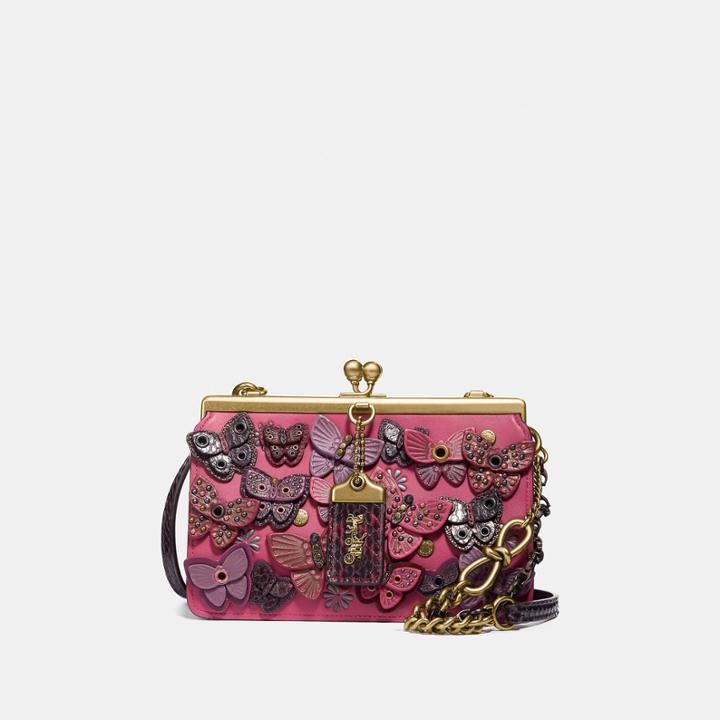 Coach Double Frame Bag 19 With Butterfly Applique And Snakeskin Detail