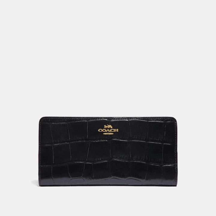 Coach Skinny Wallet In Crocodile Embossed Leather