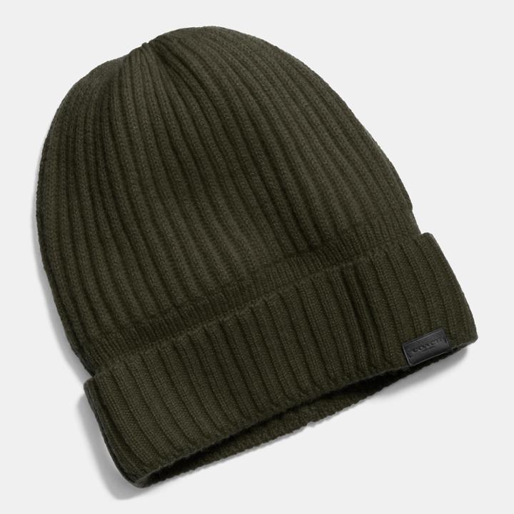 Coach Cashmere Knit Ribbed Beanie