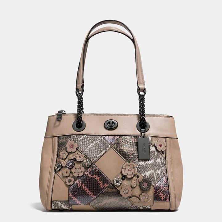 Coach Turnlock Edie Carryall In Patchwork Snake