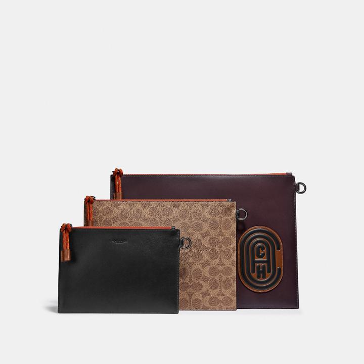 Coach Triple Pouch In Signature Canvas With Patch