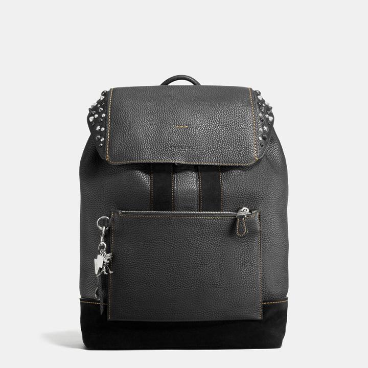 Coach Manhattan Backpack In Rebel Varsity Pebble Leather With Studs