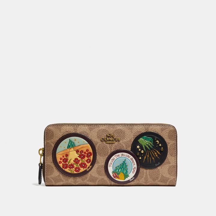 Coach Wizard Of Oz Boxed Slim Accordion Zip Wallet In Signature Canvas With Patches