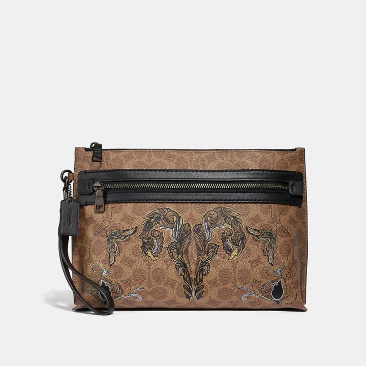 Coach Academy Pouch In Signature Canvas With Tattoo