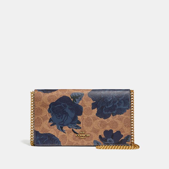 Coach Callie Foldover Chain Clutch In Signature Canvas With Kaffe Fassett Print
