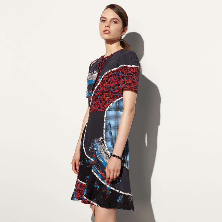 Coach Car Print Circular Patchwork Dress