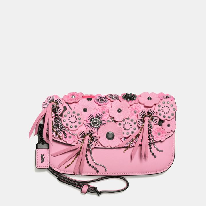 Coach Clutch In Glovetanned Leather With Wild Tea Rose
