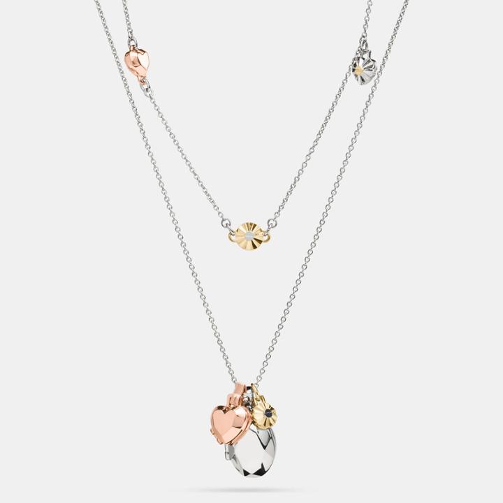 Coach Daisy Rivet Heart Locket Layered Necklace