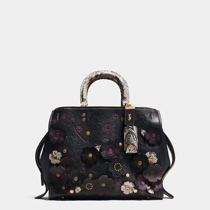 Coach Tea Rose Applique Rogue Bag In Exotic Leather