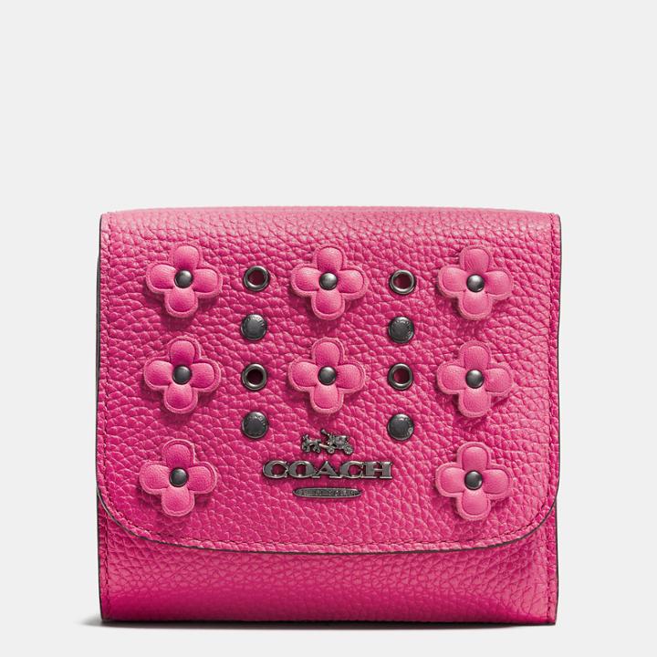 Coach Small Wallet In Floral Rivets Leather