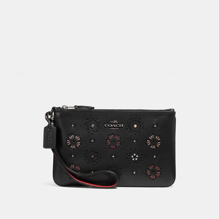 Coach Small Wristlet With Cut Out Tea Rose