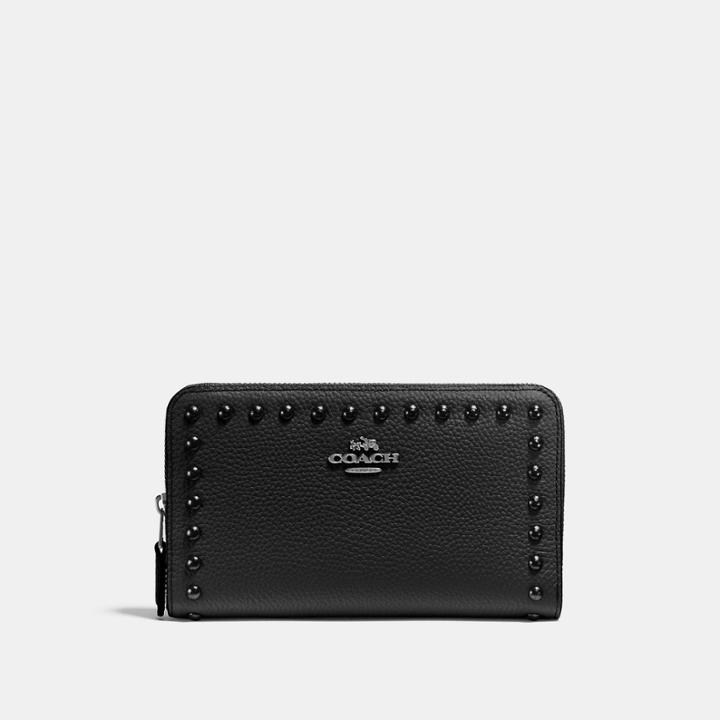 Coach Medium Zip Around Wallet With Lacquer Rivets