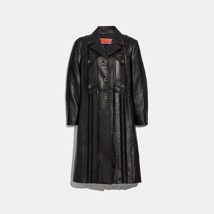 Coach Embellished Leather Coat