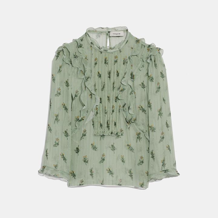 Coach Scribble Floral Print Ruffle Top