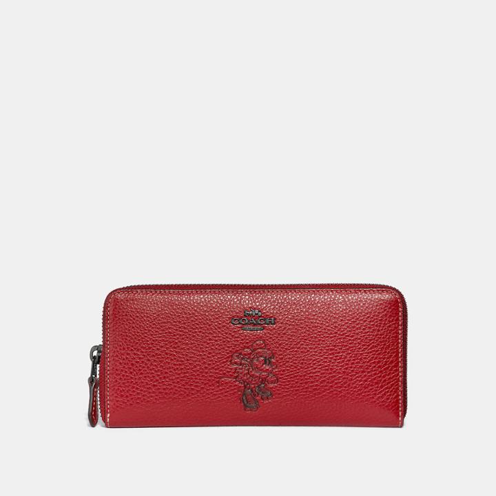 Coach Boxed Minnie Mouse Slim Accordion Zip Wallet With Motif