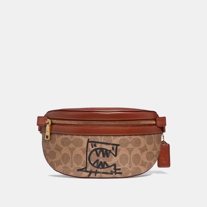 Coach Belt Bag In Signature Canvas With Rexy By Guang Yu