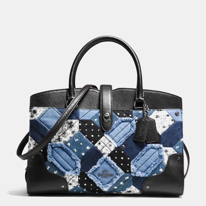 Coach Mercer Satchel In Canyon Quilt Denim