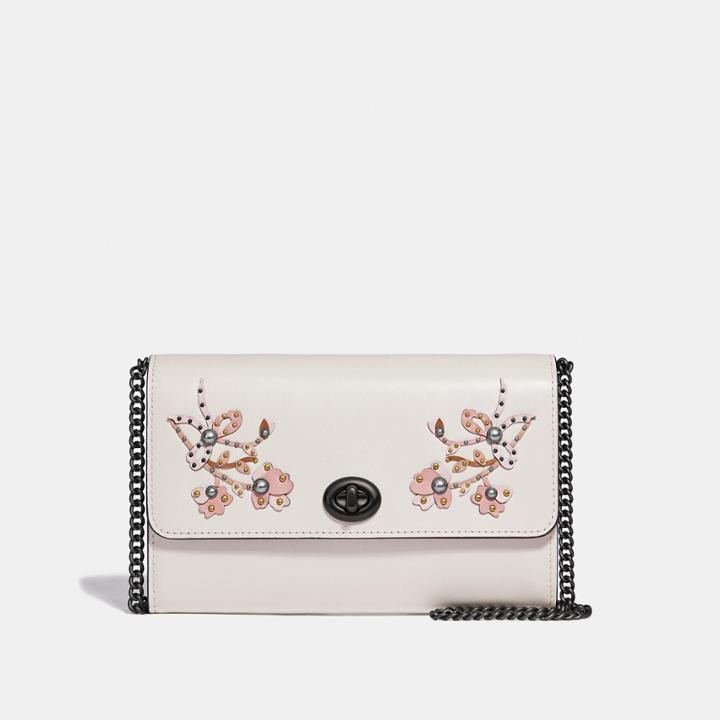 Coach Marlow Turnlock Chain Crossbody With Floral Embroidery