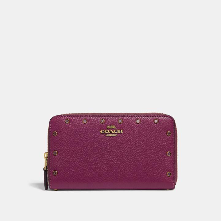 Coach Medium Zip Around Wallet With Crystal Rivets