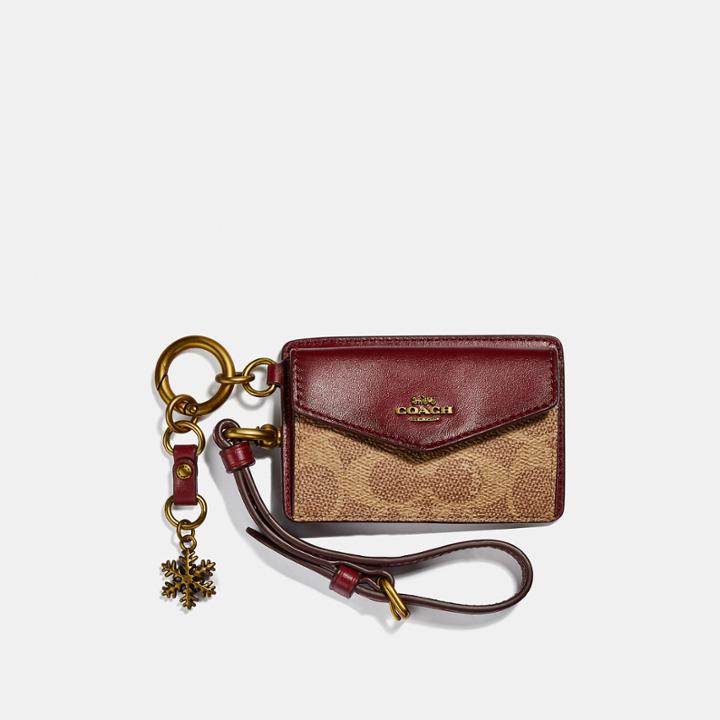 Coach Card And Coin Pouch In Signature Canvas With Snowflake Charm