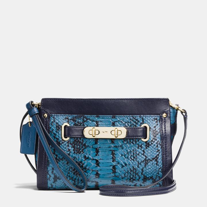 Coach Swagger Wristlet In Colorblock Exotic Embossed Leather