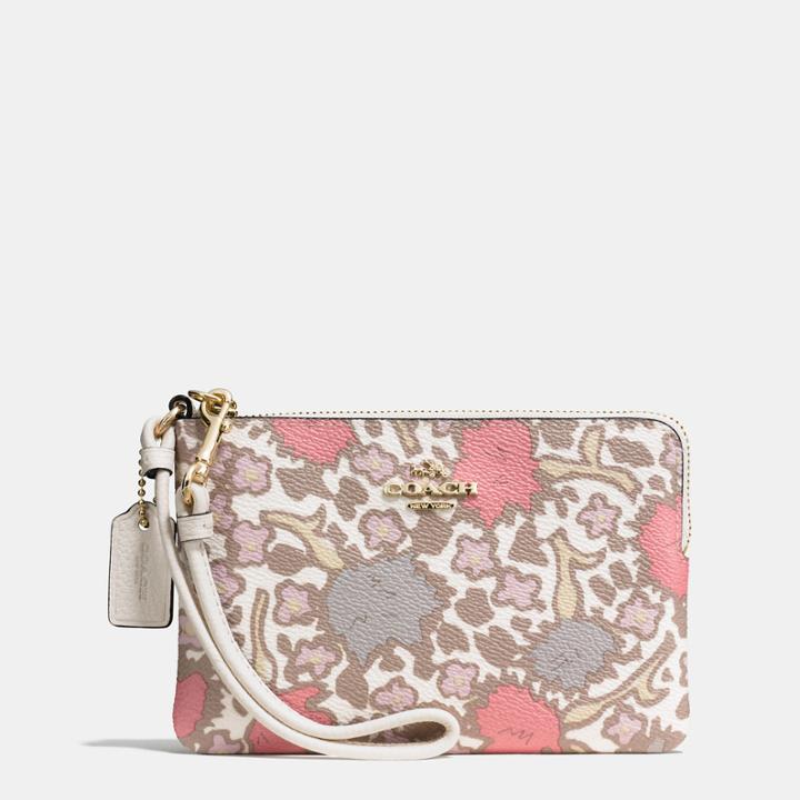 Coach Small Wristlet In Yankee Floral Print Coated Canvas