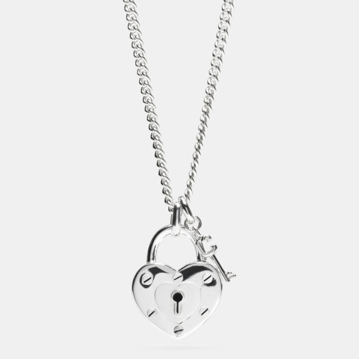Coach Sterling Silver Padlock Heart Key Necklace