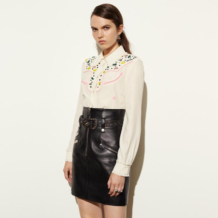Coach High Waisted Moto Skirt