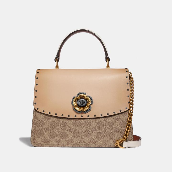 Coach Parker Top Handle In Signature Canvas With Rivets