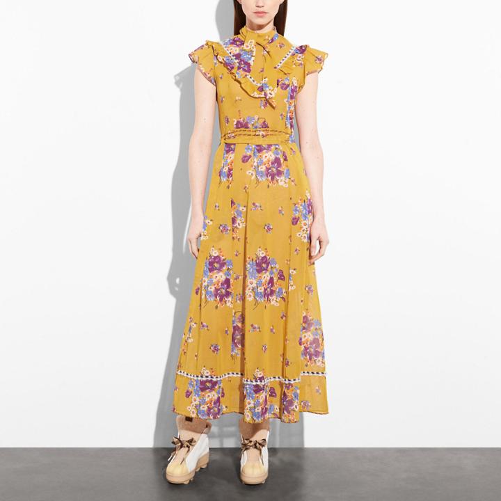 Coach Daisy Bouquet Sleeveless Western Dress With Necktie