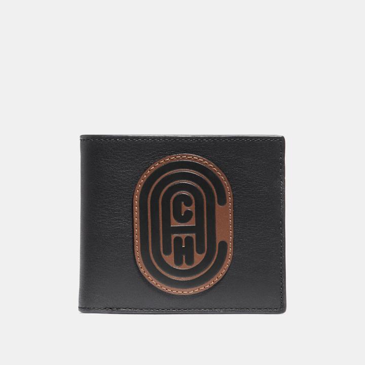 Coach Double Billfold Wallet With Signature Canvas Blocking And Patch